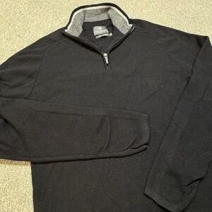Mack Weldon Sweater Men M Black Tech Merino Knit 1/4 Zip Preppy Pullover